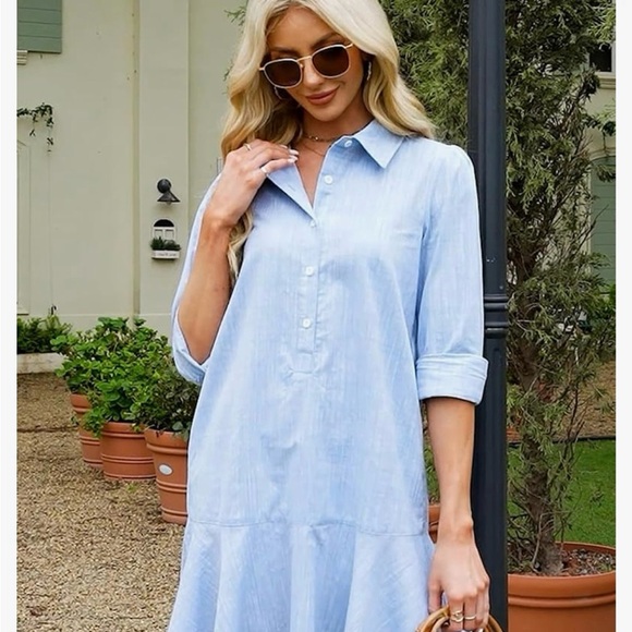 Light Blue Button-Up Dress - Picture 1 of 3